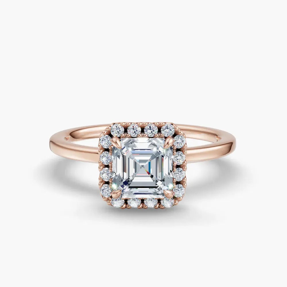 Certified 1 carat Lab Grown Diamond Asscher Cut Halo, Hidden Halo Engagement Ring in 14K Rose Gold-Elite Noctil