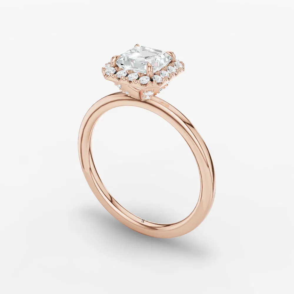 Certified 1 carat Lab Grown Diamond Asscher Cut Halo, Hidden Halo Engagement Ring in 14K Rose Gold-Elite Noctil