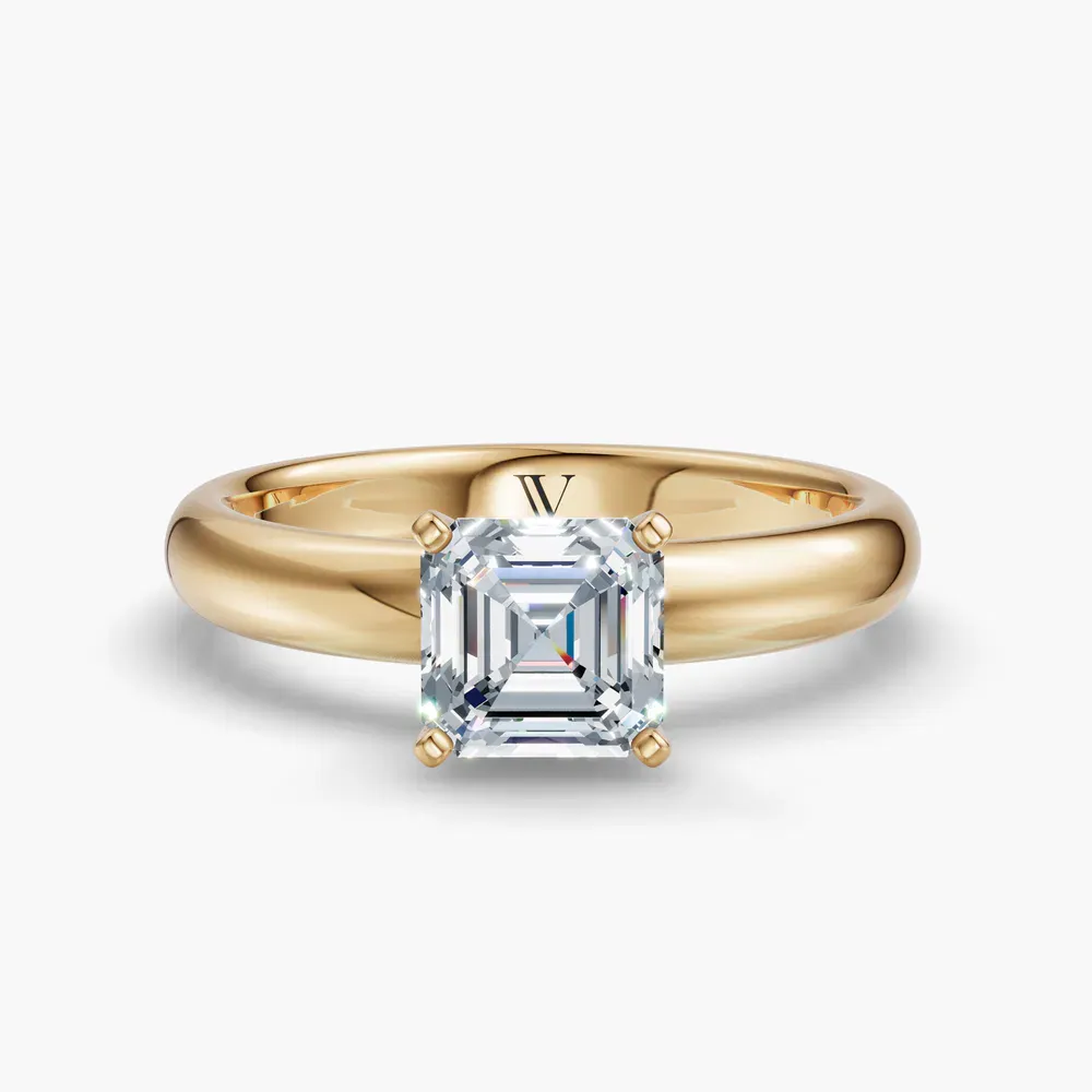 Certified 1 carat Lab Grown Diamond Asscher Cut Solitaire, Classic, Simple Engagement Ring in 14K Yellow Gold-Sorrq
