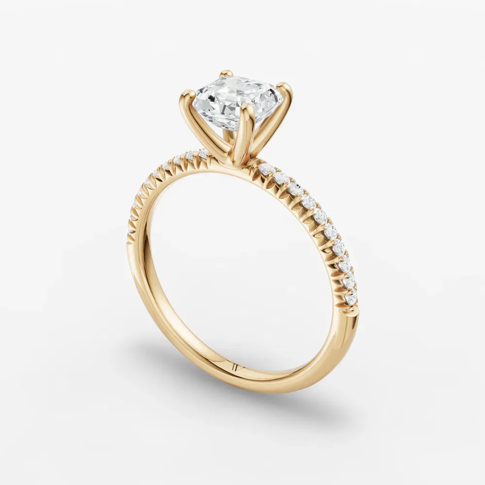 Certified 1 carat Lab Grown Diamond Asscher Cut Pavé, Classic, Simple Engagement Ring in 14K Yellow Gold-Glaciry