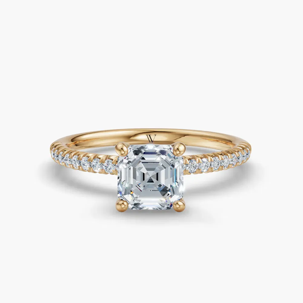 Certified 1 carat Lab Grown Diamond Asscher Cut Pavé, Classic, Simple Engagement Ring in 14K Yellow Gold-Glaciry