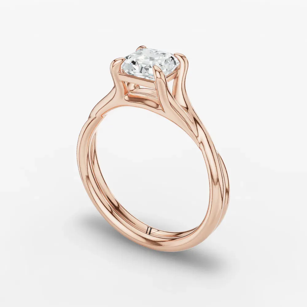 Certified 1 carat Lab Grown Diamond Asscher Cut Solitaire, Twist, Split Shank Engagement Ring in 14K Rose Gold-Iridell