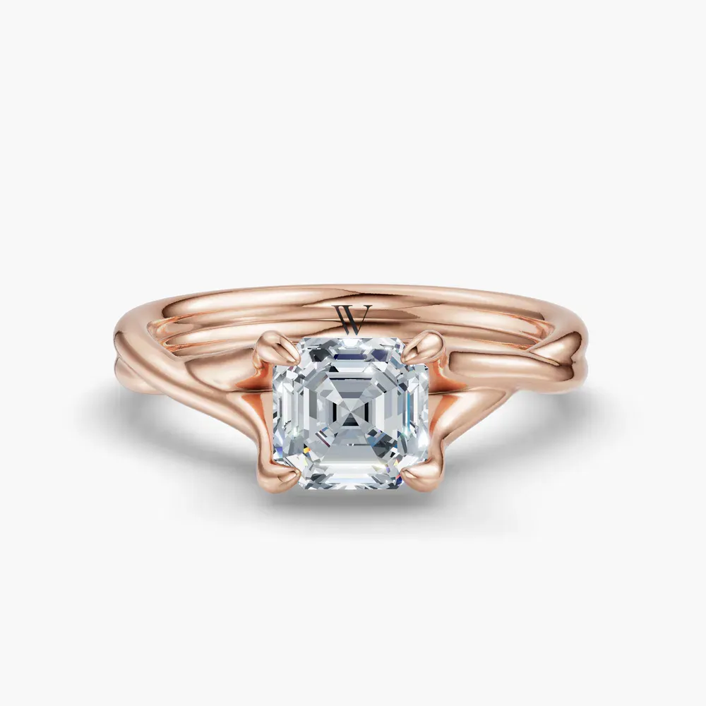Certified 1 carat Lab Grown Diamond Asscher Cut Solitaire, Twist, Split Shank Engagement Ring in 14K Rose Gold-Iridell
