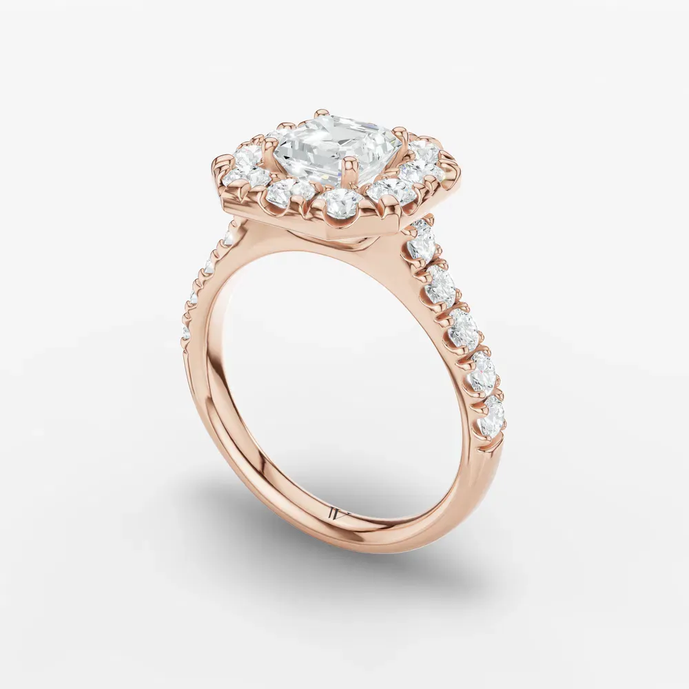 Certified 1 carat Lab Grown Diamond Asscher Cut Halo, Pavé, Cathedral Engagement Ring in 14K Rose Gold-Astrid