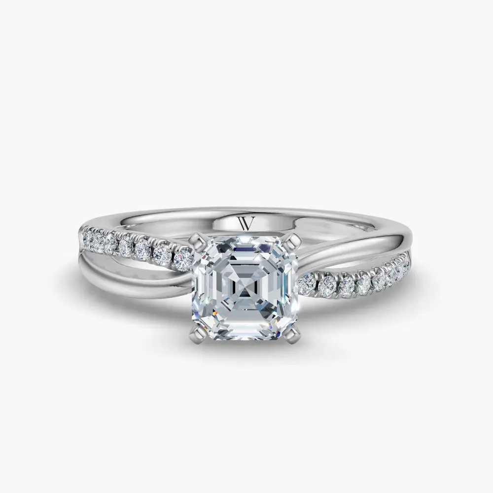 Certified 1 carat Lab Grown Diamond Asscher Cut Pavé, Split Shank Engagement Ring in 14K White Gold-Polaris
