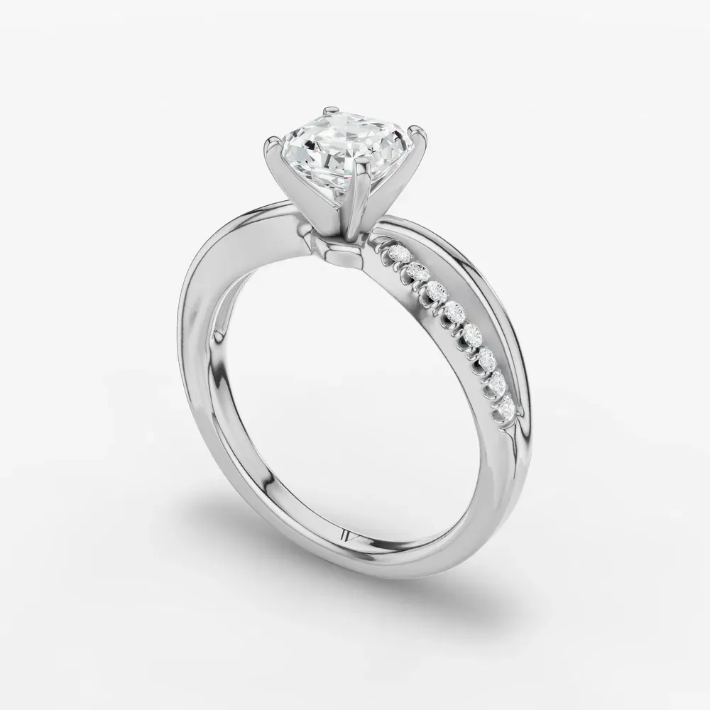 Certified 1 carat Lab Grown Diamond Asscher Cut Pavé, Split Shank Engagement Ring in 14K White Gold-Polaris