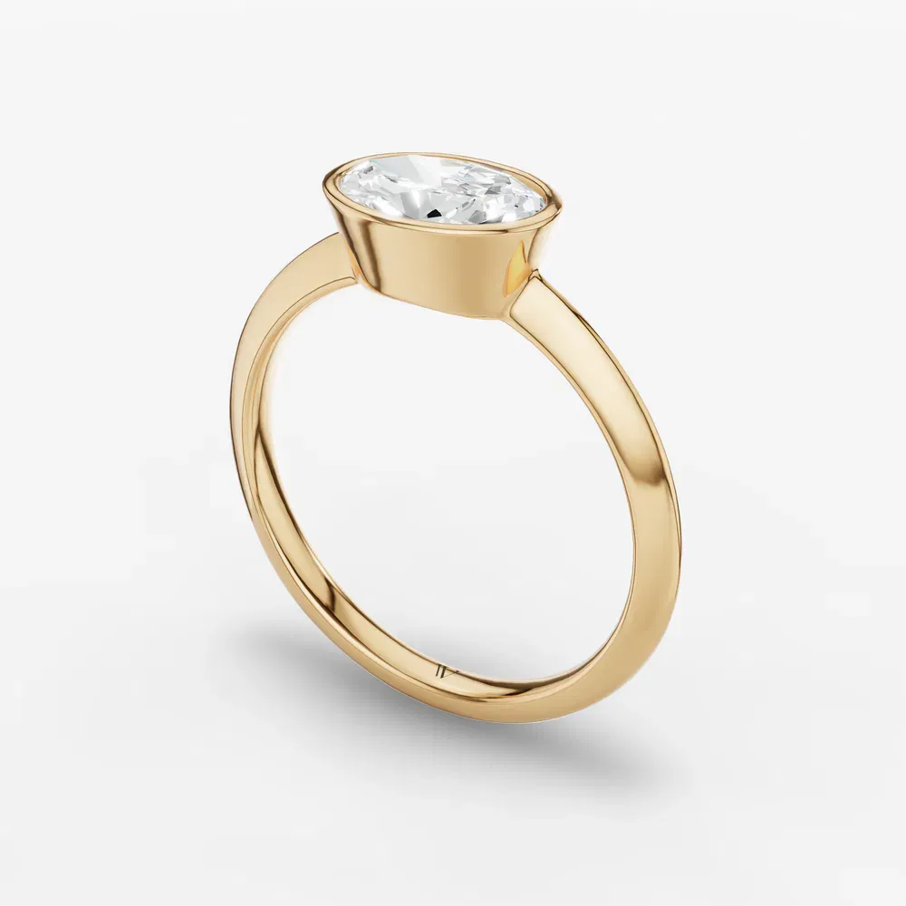 Certified 1 carat Lab Grown Diamond Oval Cut Bezel, East-West, Solitaire Engagement Ring in 14K Yellow Gold-Galen