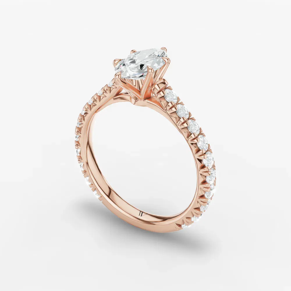Certified 1 carat Lab Grown Diamond Marquise Cut Pavé, Cathedral, Low profile Engagement Ring in 14K Rose Gold-Isuo