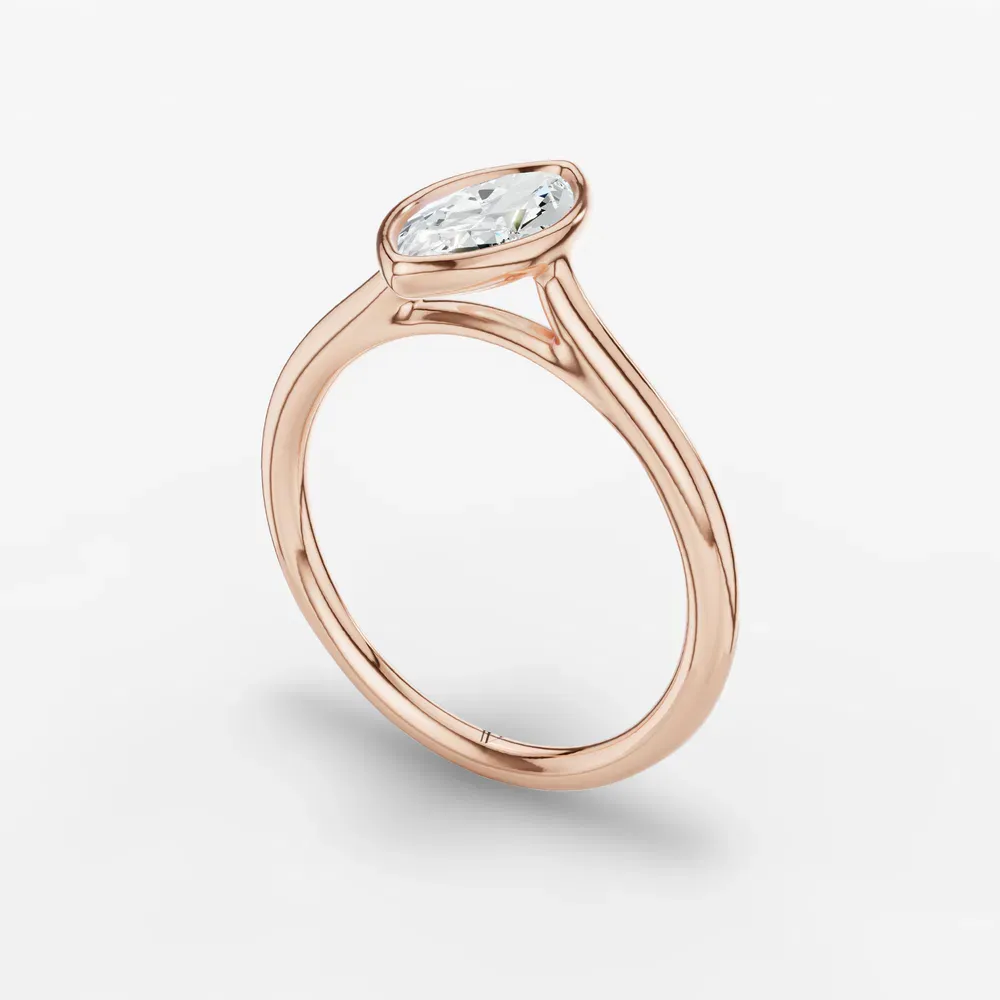 Certified 1 carat Lab Grown Diamond Marquise Cut Solitaire, Bezel, Cathedral Engagement Ring in 14K Rose Gold-Borvi