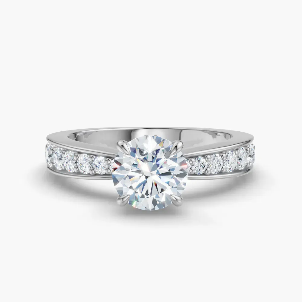 Certified 1 carat Lab Grown Diamond Round Cut Pavé, Channel Set, Classic Engagement Ring in 14K White Gold-Kaelis