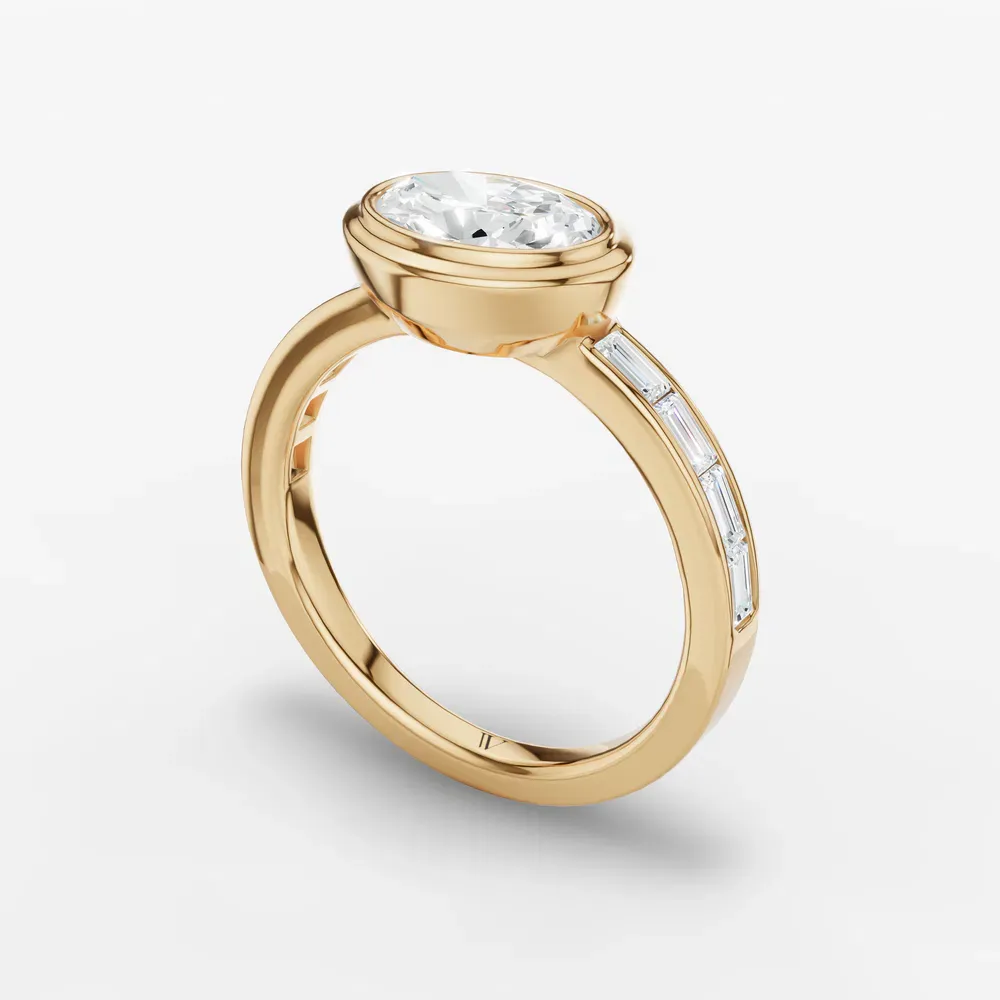 Certified 1 carat Lab Grown Diamond Oval Cut Bezel, Channel Set, Art Deco Engagement Ring in 14K Yellow Gold-Celeste