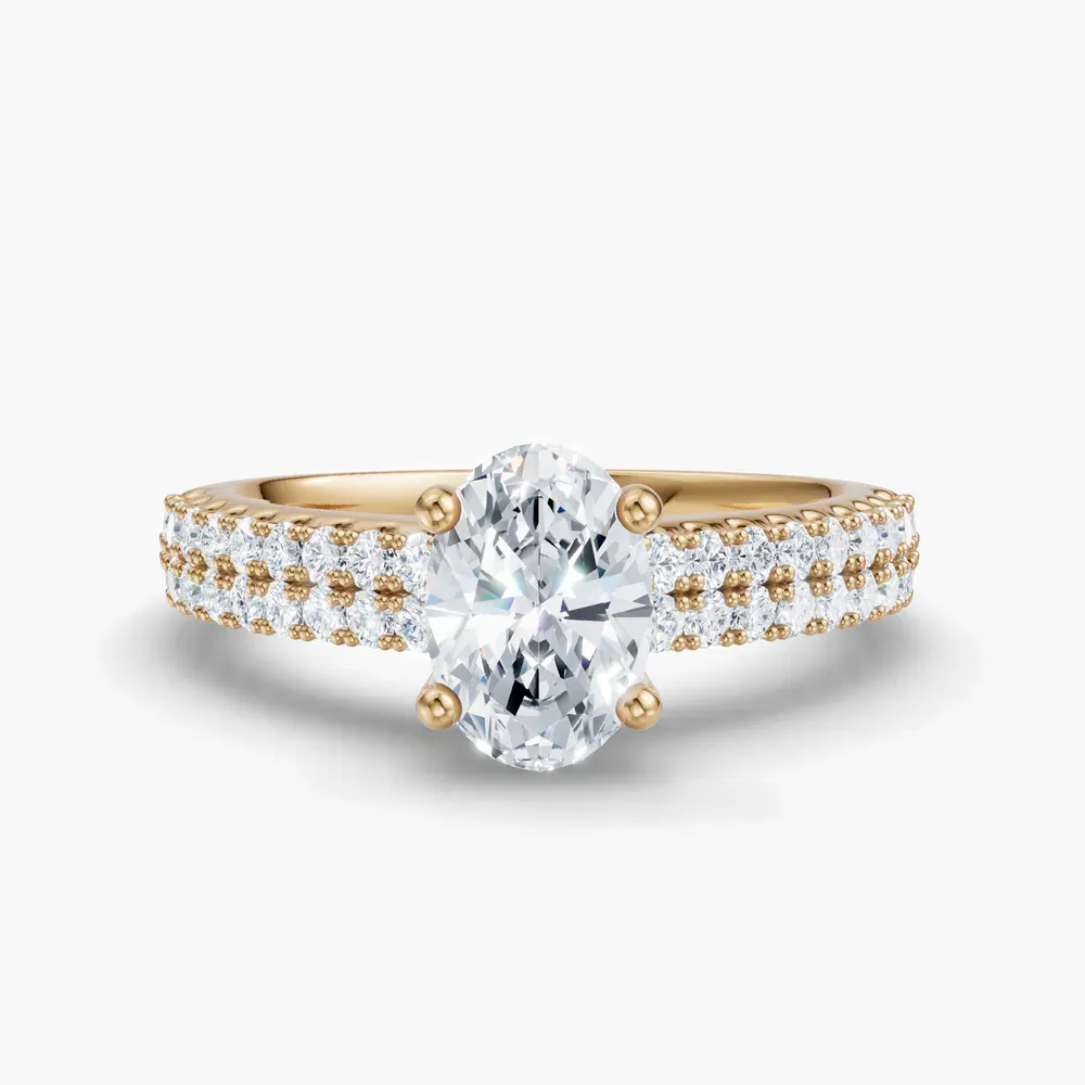Certified 1 carat Lab Grown Diamond Oval Cut Pavé, Classic, Simple Engagement Ring in 14K Yellow Gold-Mevdro