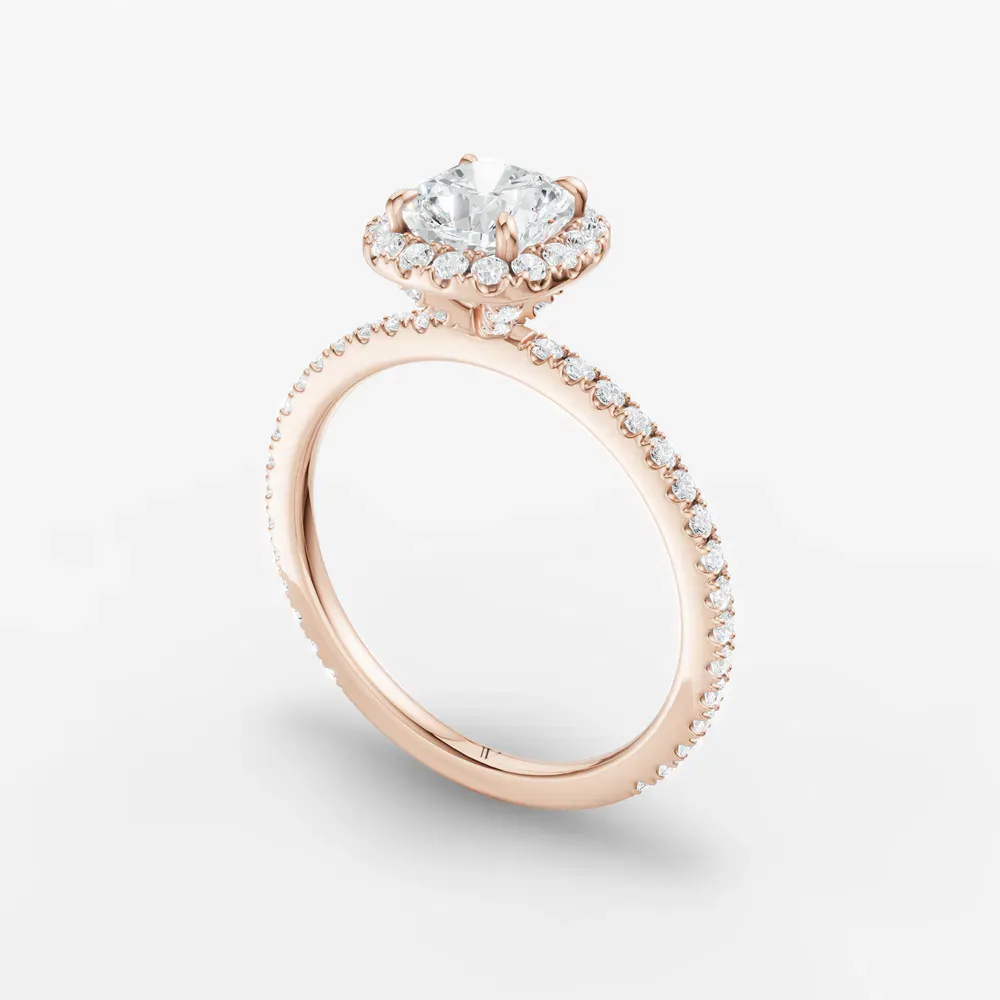 Certified 1 carat Lab Grown Diamond Cushion Cut Pavé, Halo, Hidden Halo Engagement Ring in 14K Rose Gold-Jynl
