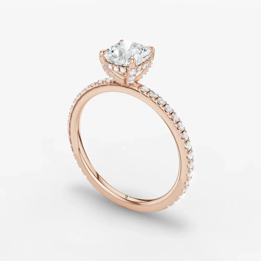 Certified 1 carat Lab Grown Diamond Cushion Cut Pavé, Hidden Halo Engagement Ring in 14K Rose Gold-Orhi