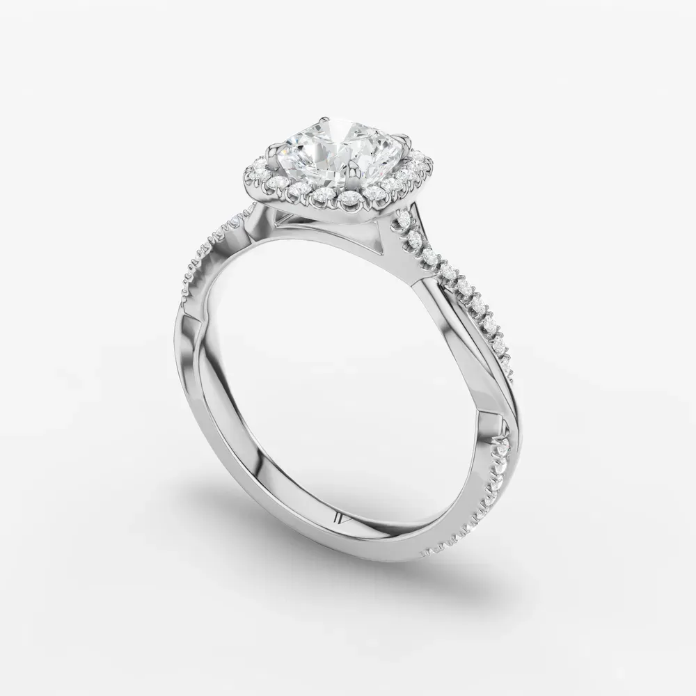 Certified 1 carat Lab Grown Diamond Cushion Cut Twist, Cathedral, Pavé Engagement Ring in 14K White Gold-Itic