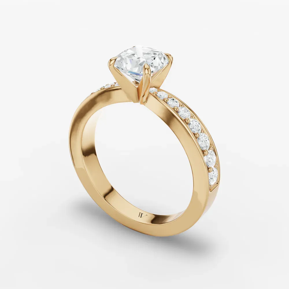 Certified 1 carat Lab Grown Diamond Cushion Cut Pavé, Channel Set, Classic Engagement Ring in 14K Yellow Gold-Kaelis