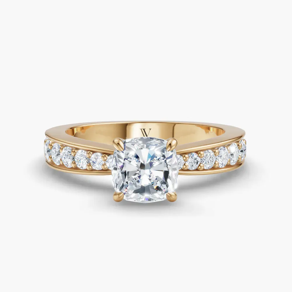 Certified 1 carat Lab Grown Diamond Cushion Cut Pavé, Channel Set, Classic Engagement Ring in 14K Yellow Gold-Kaelis