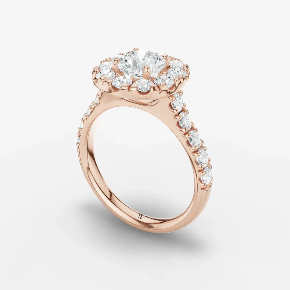 Certified 1 carat Lab Grown Diamond Cushion Cut Halo, Pavé, Cathedral Engagement Ring in 14K Rose Gold-Astrid
