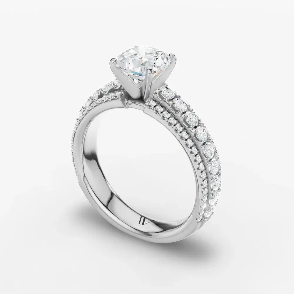 Certified 1 carat Lab Grown Diamond Cushion Cut Pavé Engagement Ring in 14K White Gold-Riven