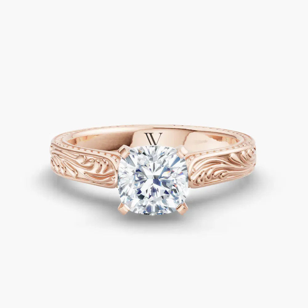 Certified 1 carat Lab Grown Diamond Cushion Cut Solitaire, Vintage, Cathedral Engagement Ring in 14K Rose Gold-Nael