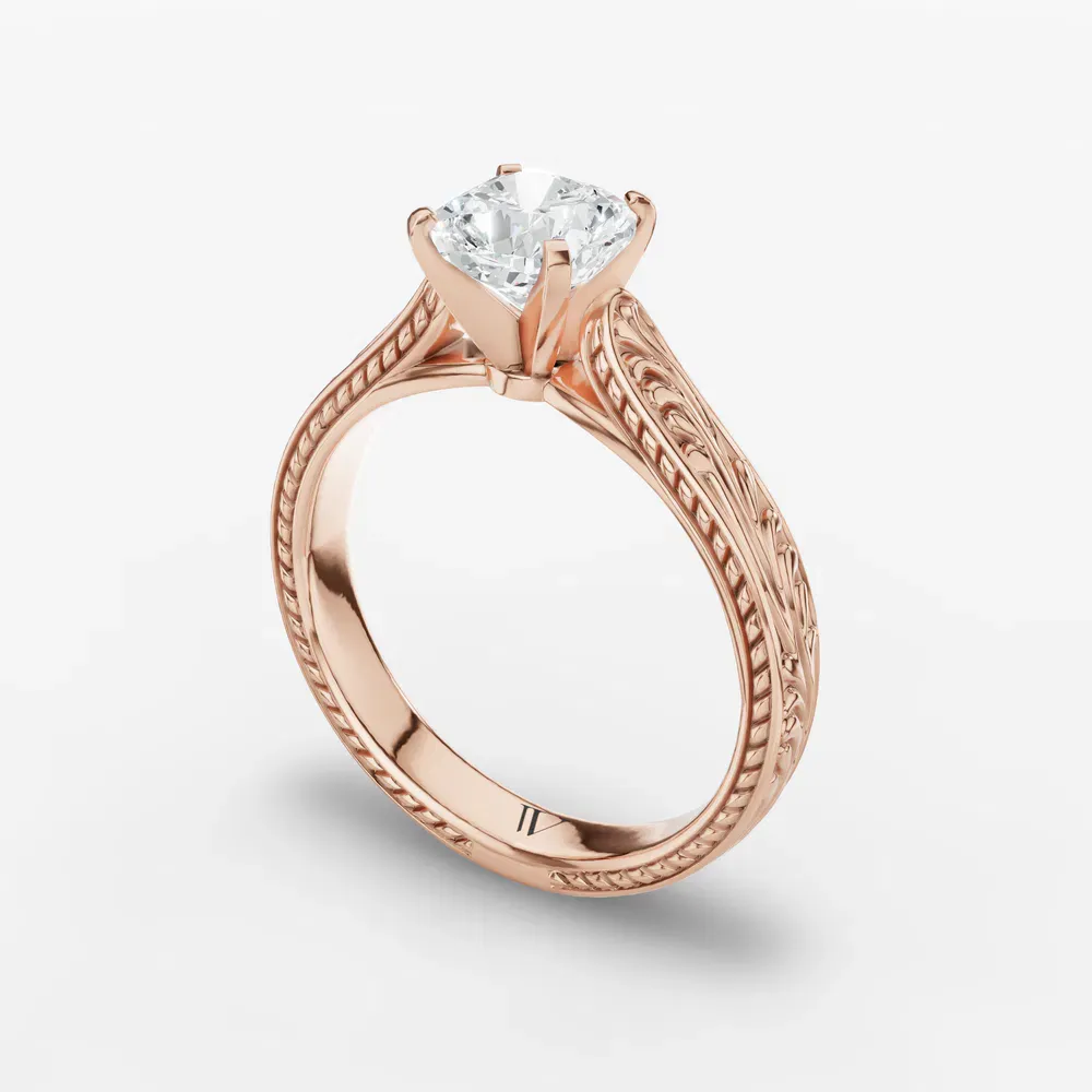 Certified 1 carat Lab Grown Diamond Cushion Cut Solitaire, Vintage, Cathedral Engagement Ring in 14K Rose Gold-Nael