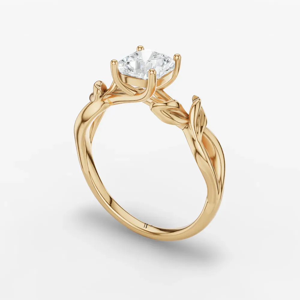 Certified 1 carat Lab Grown Diamond Cushion Cut Solitaire, Vintage, Split Shank Engagement Ring in 14K Yellow Gold-Mirel