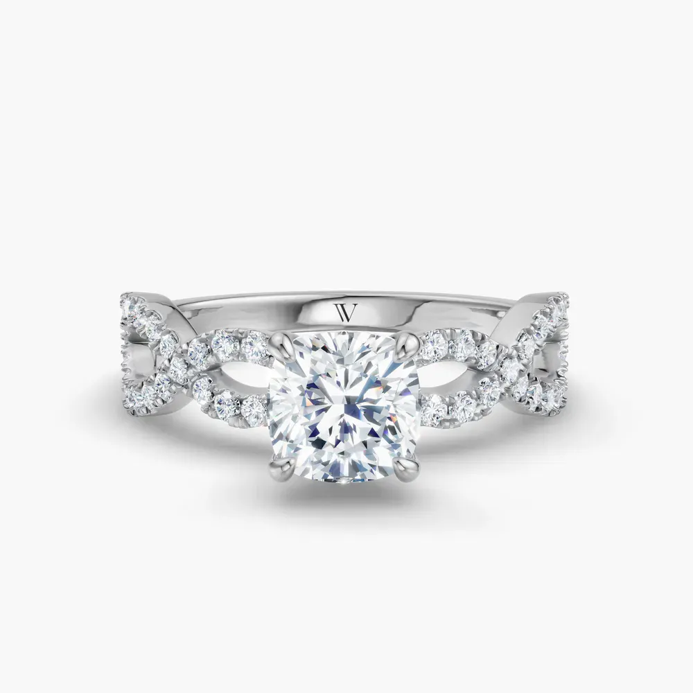 Certified 1 carat Lab Grown Diamond Cushion Cut Infinity, Twist, Pavé Engagement Ring in 14K White Gold-Aurelia