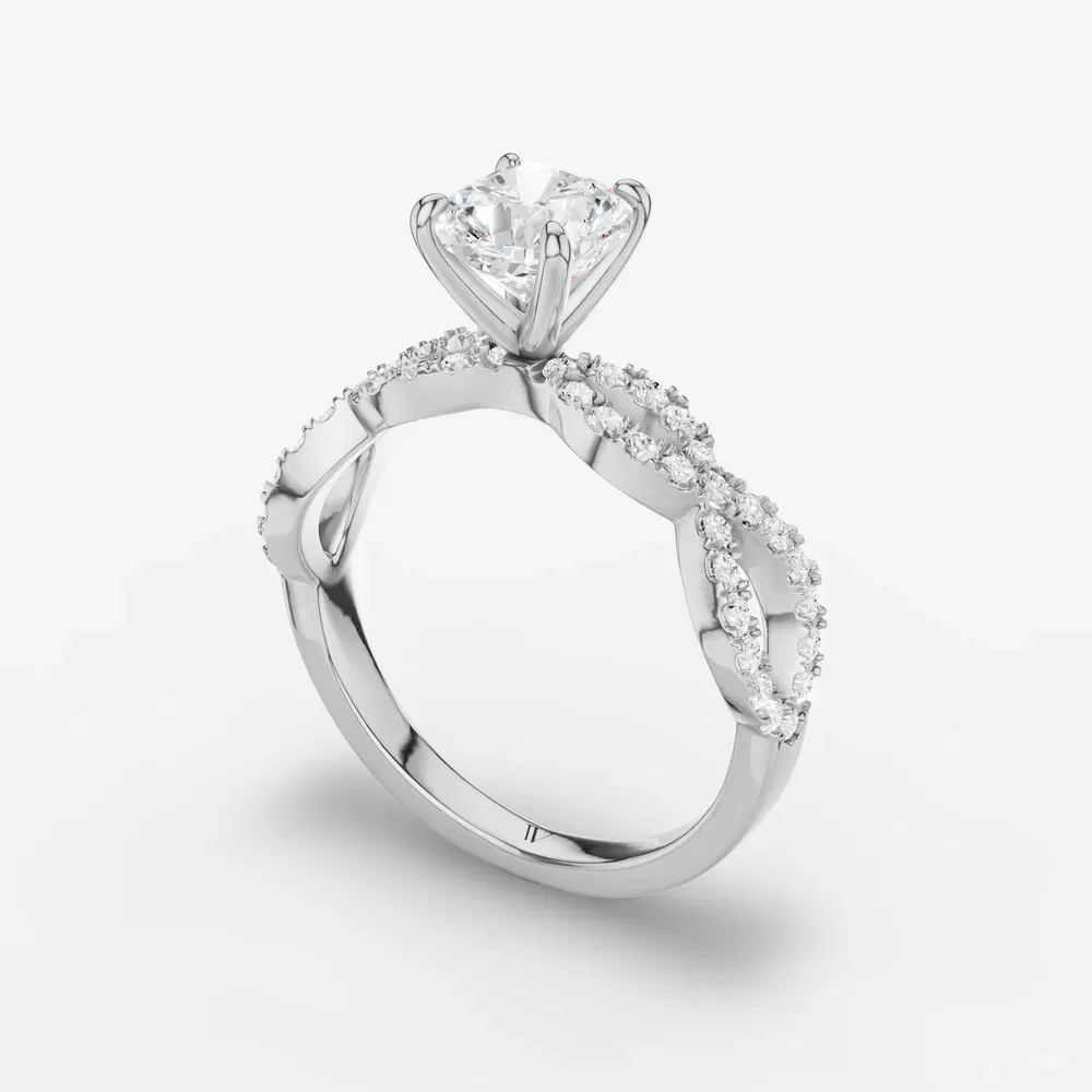 Certified 1 carat Lab Grown Diamond Cushion Cut Infinity, Twist, Pavé Engagement Ring in 14K White Gold-Aurelia