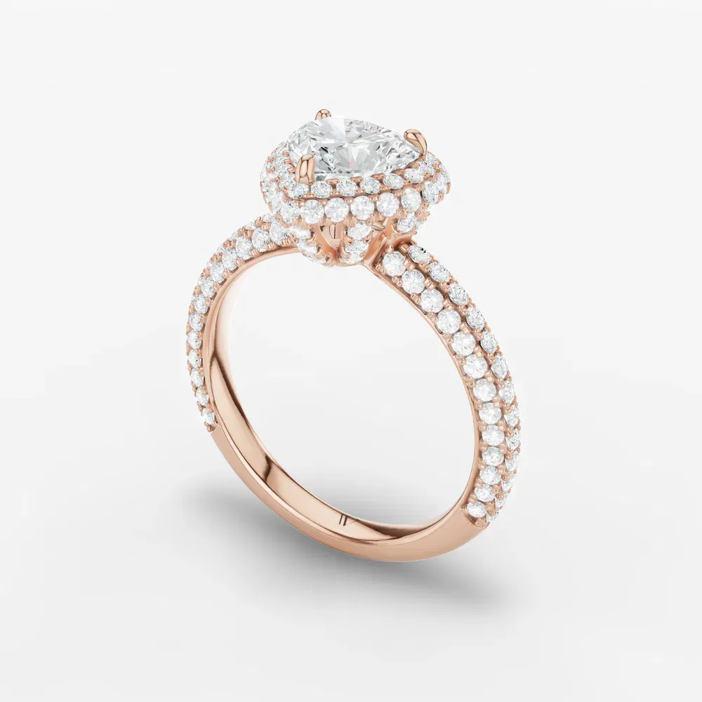 Certified 1 carat Lab Grown Diamond Heart Cut Pavé, Halo, Hidden Halo Engagement Ring in 14K Rose Gold-Brym