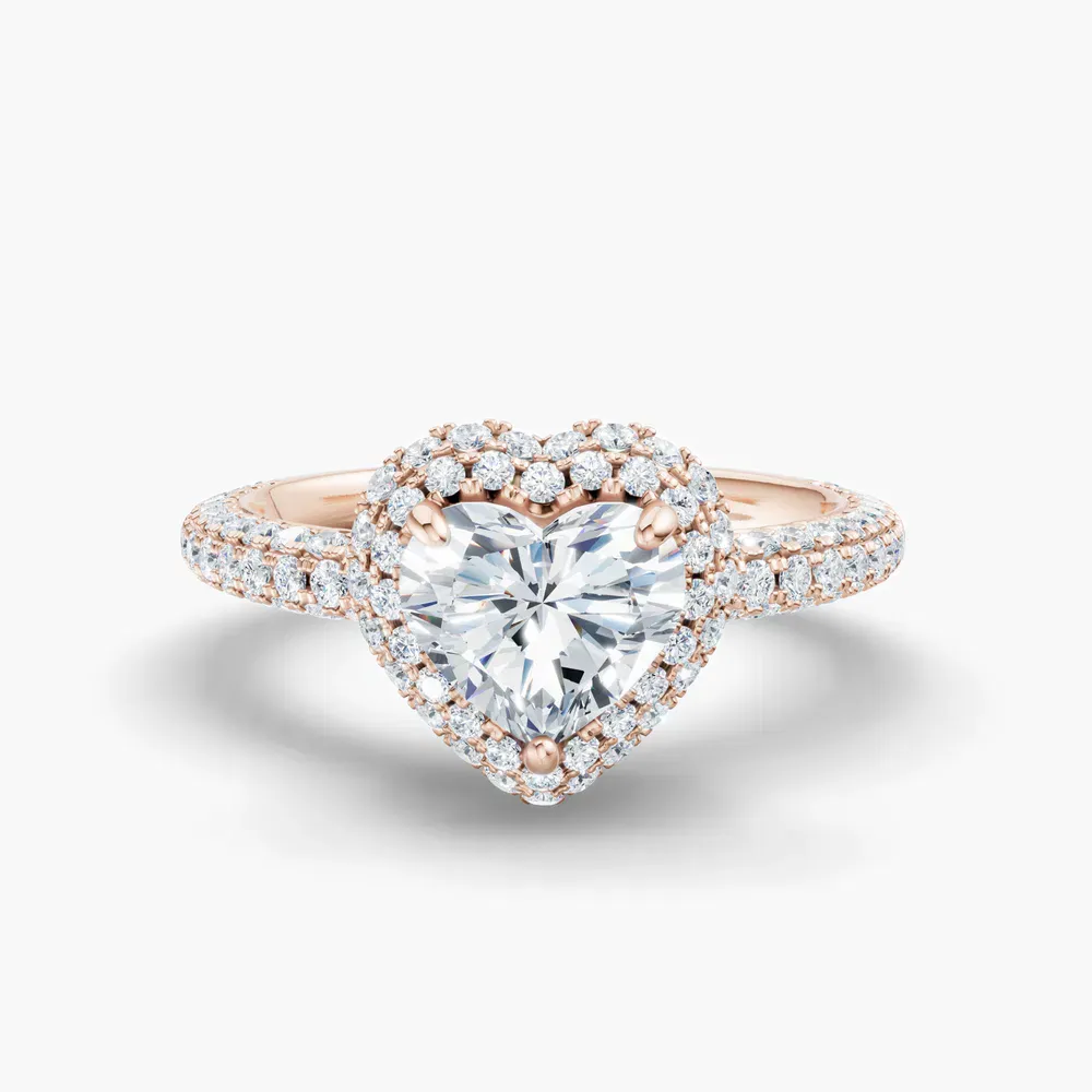 Certified 1 carat Lab Grown Diamond Heart Cut Pavé, Halo, Hidden Halo Engagement Ring in 14K Rose Gold-Brym