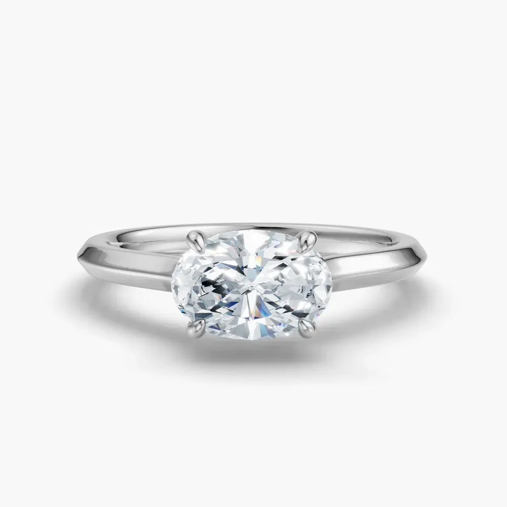 Certified 1 carat Lab Grown Diamond Oval Cut Solitaire, Cathedral, East-West Engagement Ring in 14K White Gold-Zori