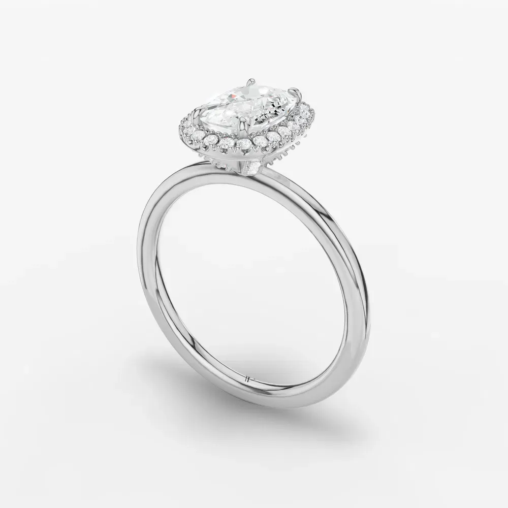 Certified 1 carat Lab Grown Diamond Elongated Cushion Cut Halo, Hidden Halo Engagement Ring in 14K White Gold-Elite Noctil