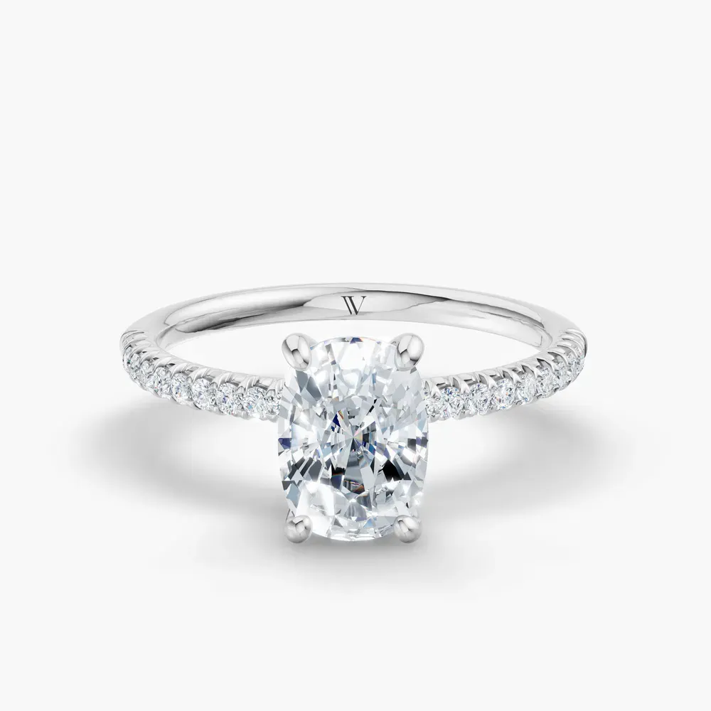 Certified 1 carat Lab Grown Diamond Elongated Cushion Cut Pavé, Classic, Simple Engagement Ring in 14K White Gold-Glaciry