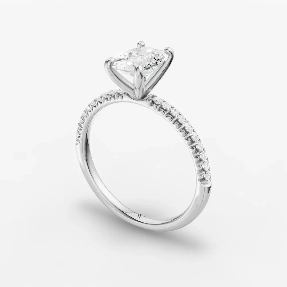 Certified 1 carat Lab Grown Diamond Elongated Cushion Cut Pavé, Classic, Simple Engagement Ring in 14K White Gold-Glaciry