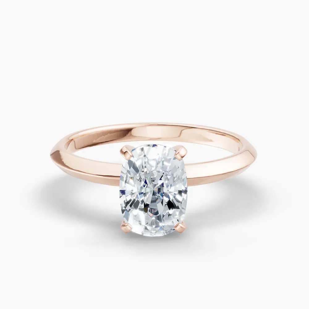 Certified 1 carat Lab Grown Diamond Elongated Cushion Cut Solitaire, Classic, Simple Engagement Ring in 14K Rose Gold-Sylun