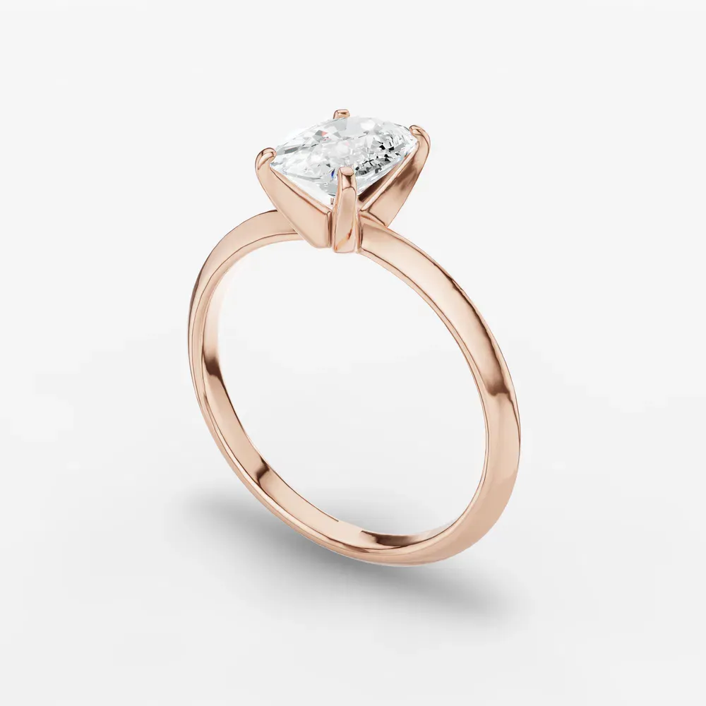 Certified 1 carat Lab Grown Diamond Elongated Cushion Cut Solitaire, Classic, Simple Engagement Ring in 14K Rose Gold-Sylun