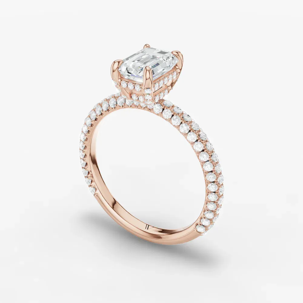 Certified 1 carat Lab Grown Diamond Emerald Cut Pavé, Hidden Halo Engagement Ring in 14K Rose Gold-Palith