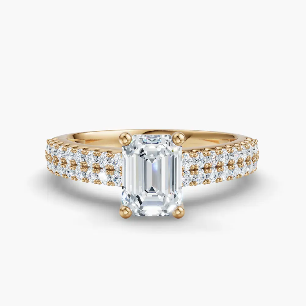 Certified 1 carat Lab Grown Diamond Emerald Cut Pavé, Classic, Simple Engagement Ring in 14K Yellow Gold-Mevdro