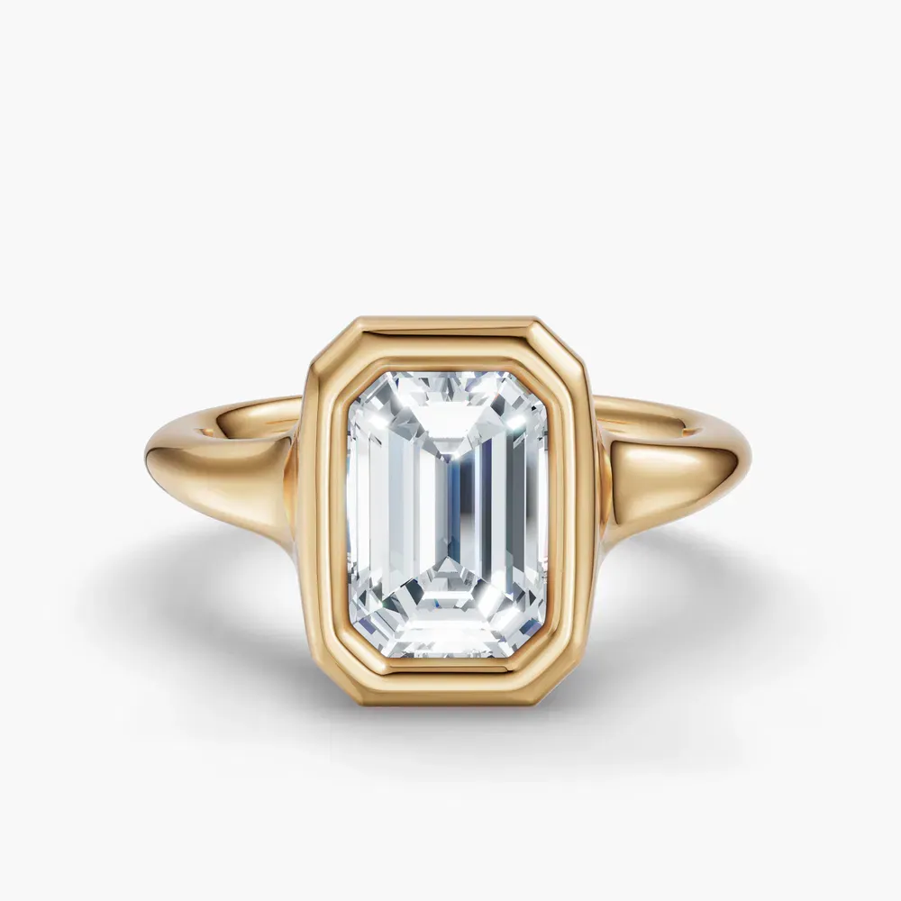 Certified 1 carat Lab Grown Diamond Emerald Cut Solitaire, Bezel Engagement Ring in 14K Yellow Gold-Zayn