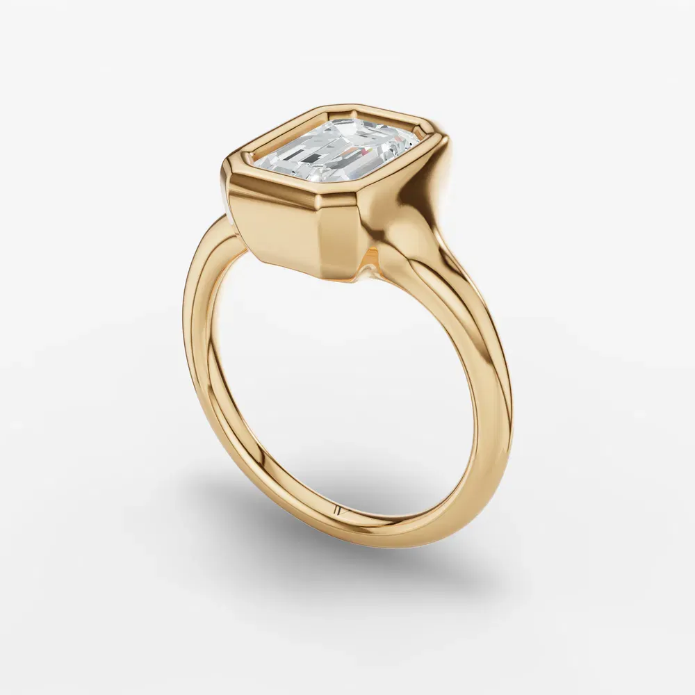 Certified 1 carat Lab Grown Diamond Emerald Cut Solitaire, Bezel Engagement Ring in 14K Yellow Gold-Zayn