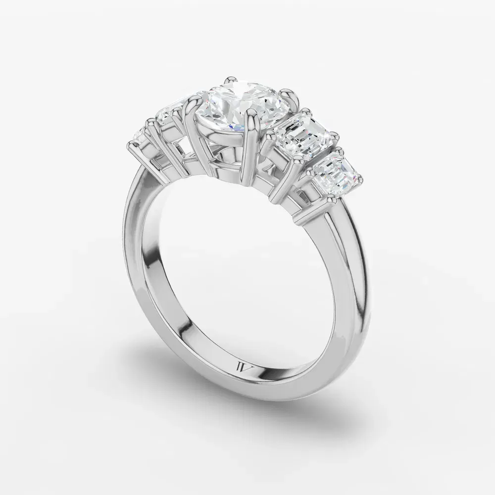 Certified 1 carat Lab Grown Diamond Round Cut Five Stone, Four Prong, Side Stone Engagement Ring in 14K White Gold-Osvh