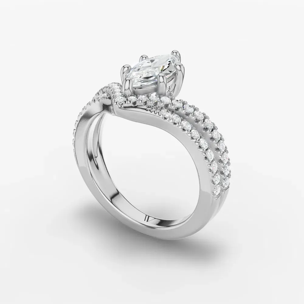 Certified 1 carat Lab Grown Diamond Marquise Cut Pavé, Unique, Floating Engagement Ring in 14K White Gold-Soli