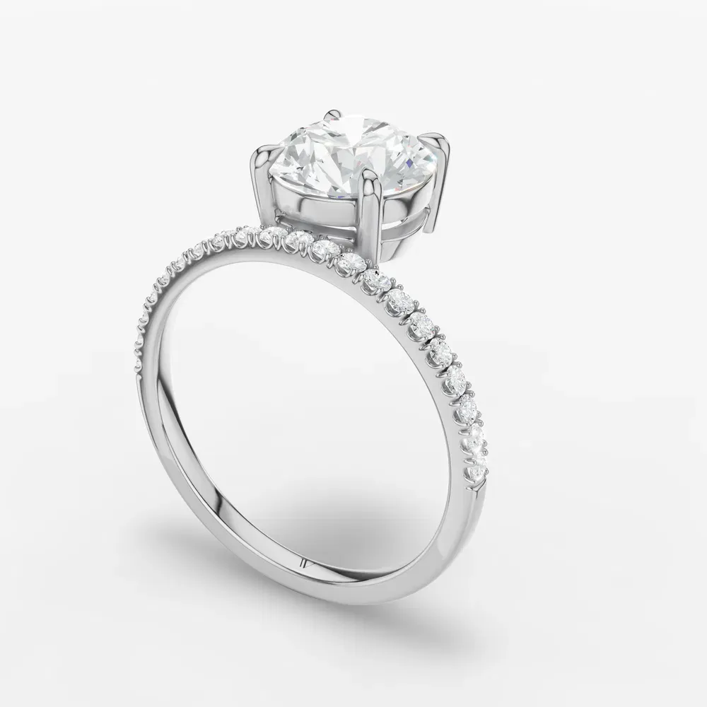Certified 1 carat Lab Grown Diamond Round Cut Solitaire, Floating, Side Stone Engagement Ring in 14K White Gold-Vera