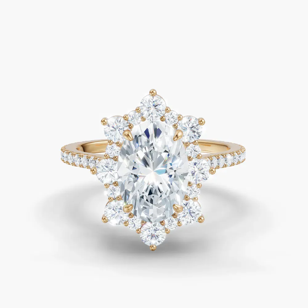 Certified 1 carat Lab Grown Diamond Oval Cut Hidden Halo, Halo, Cathedral Engagement Ring in 14K Yellow Gold-Cylen