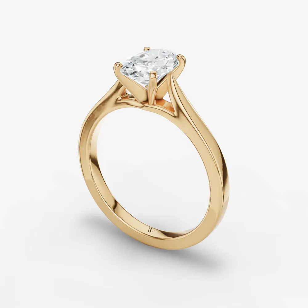 Certified 1 carat Lab Grown Diamond Oval Cut Solitaire, Cathedral Engagement Ring in 14K Yellow Gold-Saga