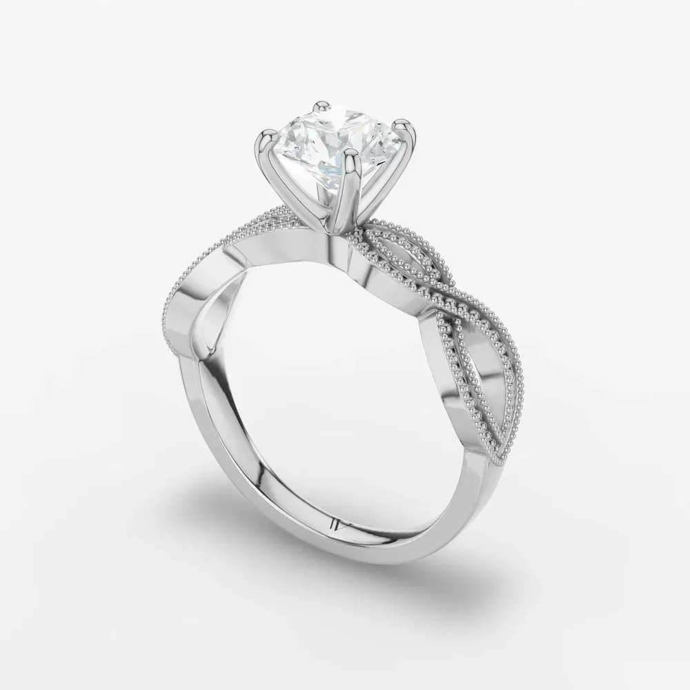 Certified 1 carat Lab Grown Diamond Round Cut Solitaire, Vintage, Unique Engagement Ring in 14K White Gold-Niva