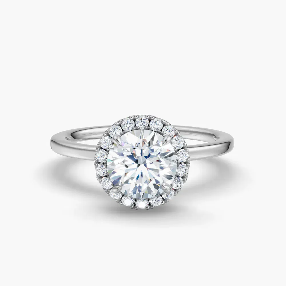 Certified 1 carat Lab Grown Diamond Round Cut Halo, Hidden Halo, Four Prong Engagement Ring in 14K White Gold-Elite Noctil