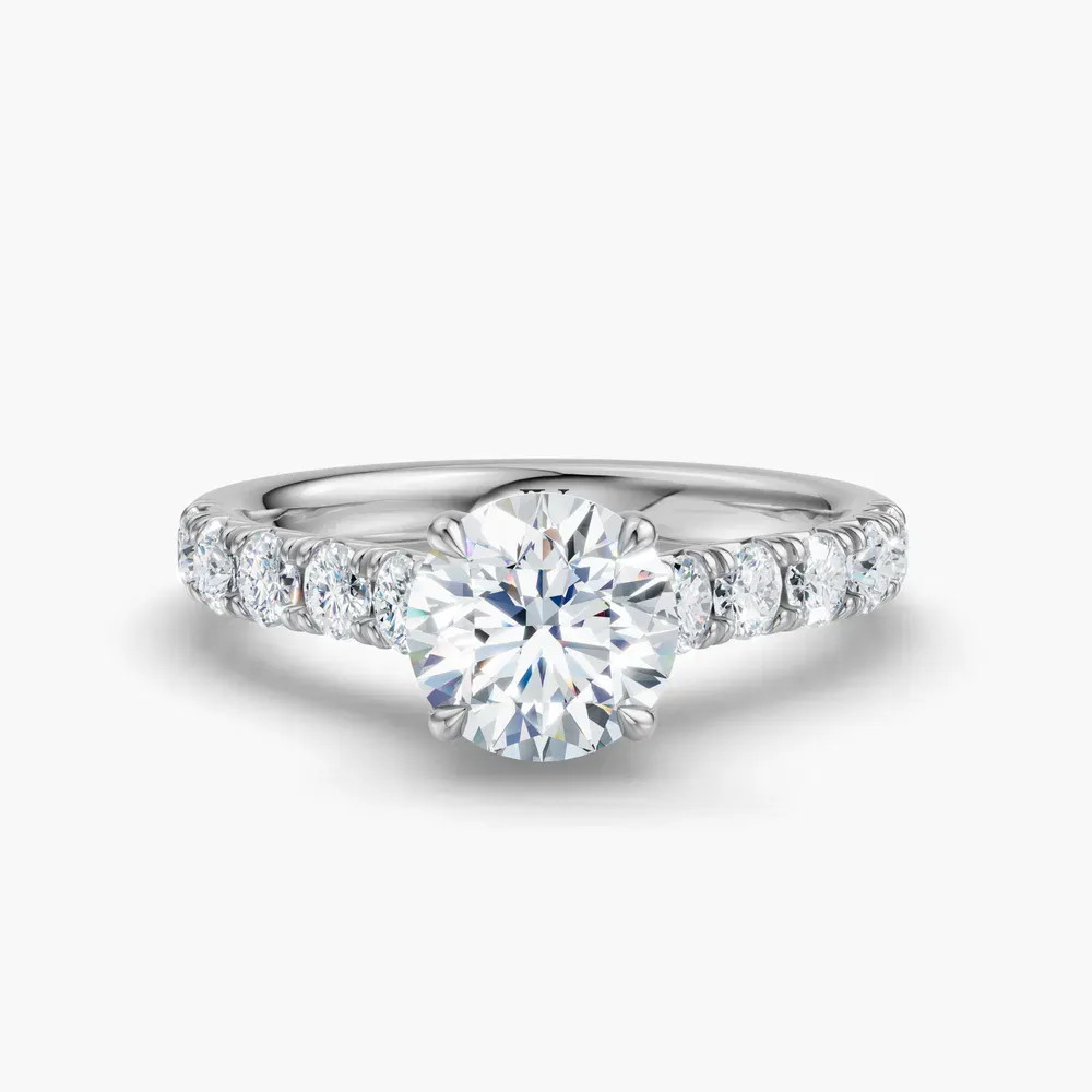 Certified 1 carat Lab Grown Diamond Round Cut Pavé, Cathedral, Four Prong Engagement Ring in 18K White Gold-Israfil