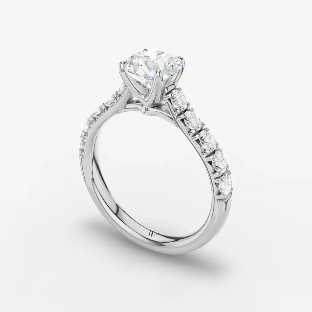 Certified 1 carat Lab Grown Diamond Round Cut Pavé, Cathedral, Four Prong Engagement Ring in 18K White Gold-Israfil