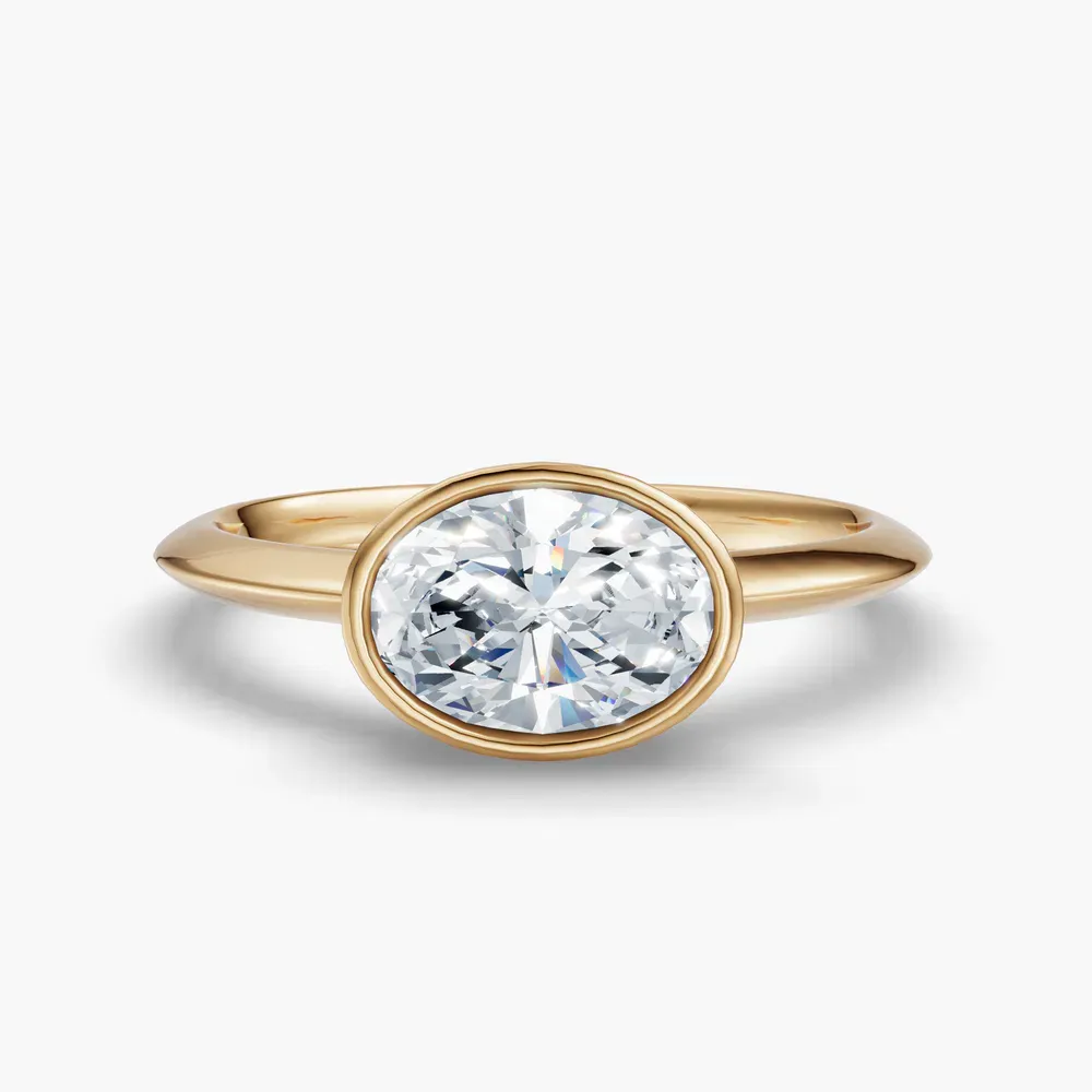Certified 1 carat Lab Grown Diamond Oval Cut Bezel, East-West, Solitaire Engagement Ring in 18K Yellow Gold-Galen